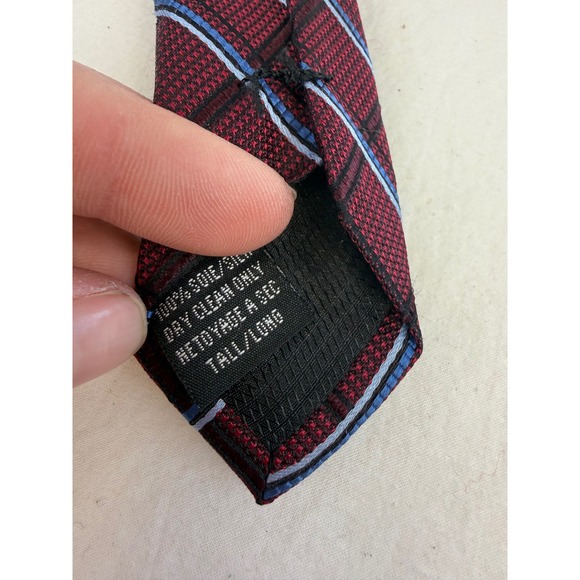 Enro Mens Silk Tie Burgundy Blue Plaid Diagonal Stripe Extra Long Tall Necktie - Picture 5 of 6